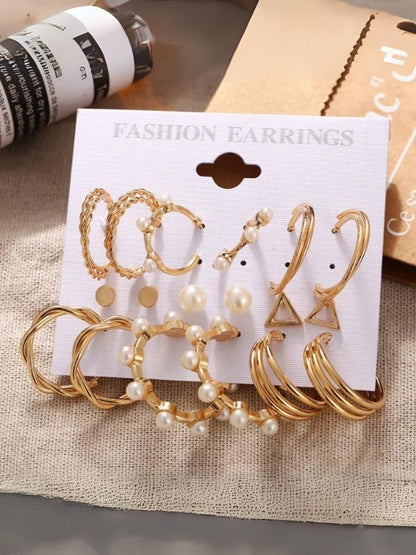 Golden Shutaey Earrings - Combo of 9