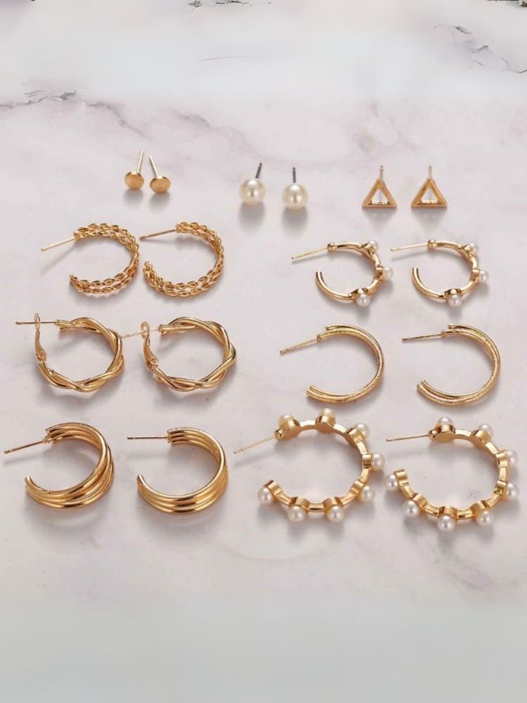 Golden Shutaey Earrings - Combo of 9