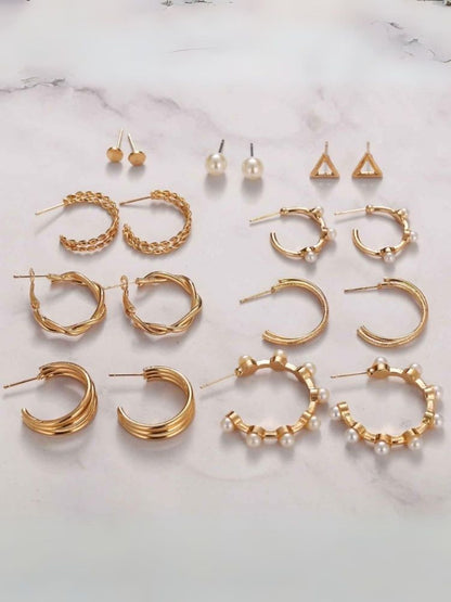 Golden Shutaey Earrings - Combo of 9