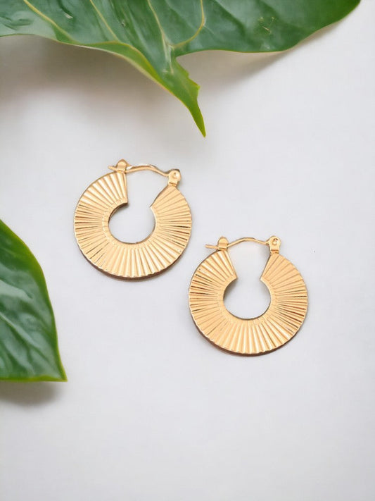 Golden Ribbed Curve Hoops