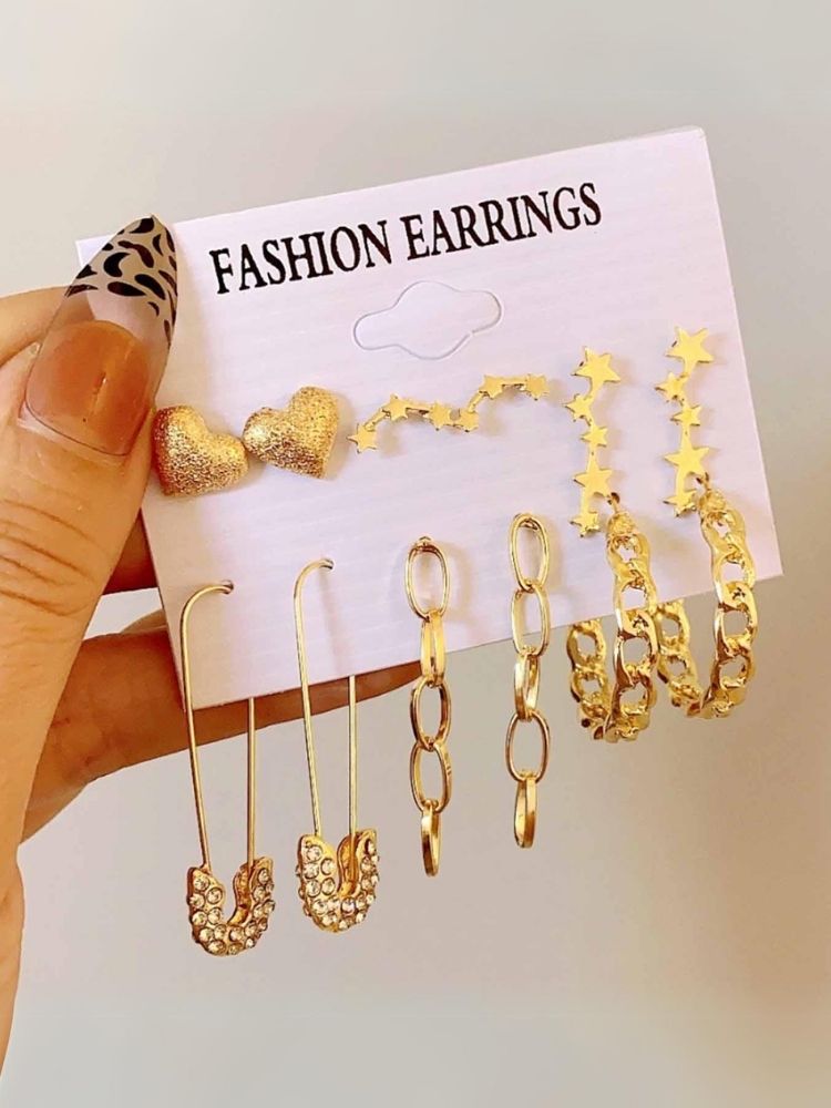 Golden Tuete Earrings - Combo of 6