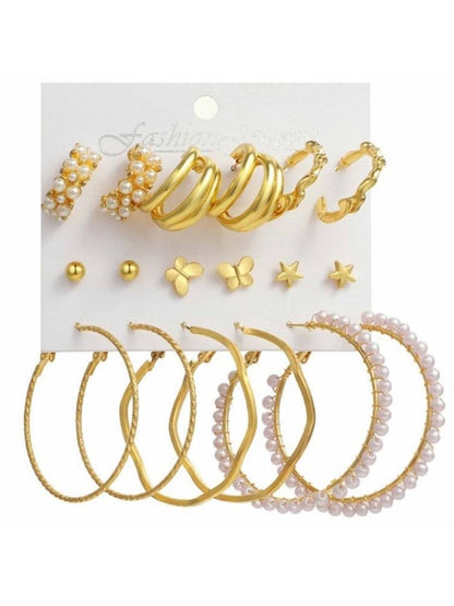 Golden Tytte Earrings - Combo of 9