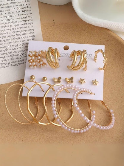 Golden Tytte Earrings - Combo of 9