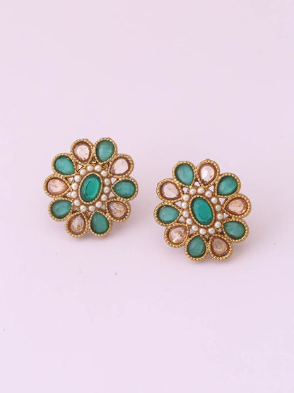 Green Floral Studs