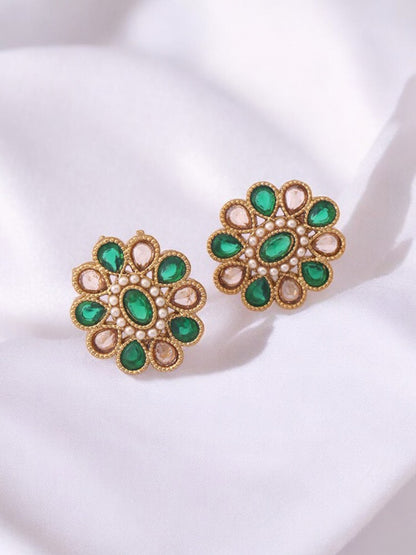 Green Floral Studs