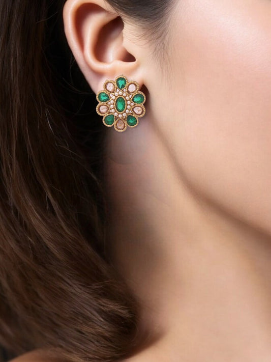 Green Floral Studs