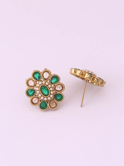 Green Floral Studs