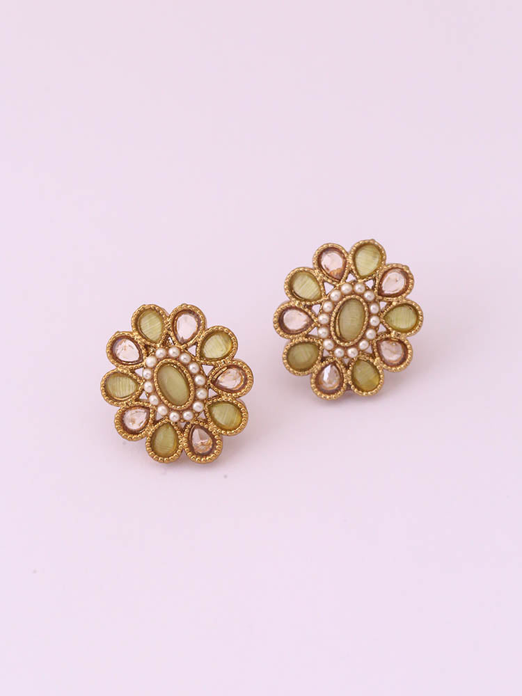 Green Floral Studs