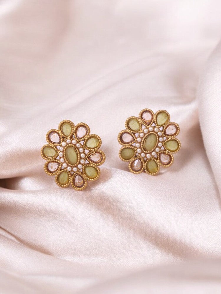 Green Floral Studs