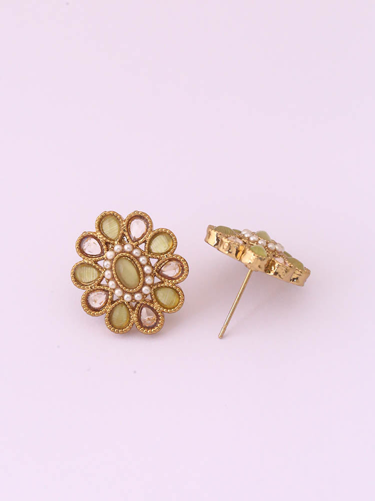 Green Floral Studs