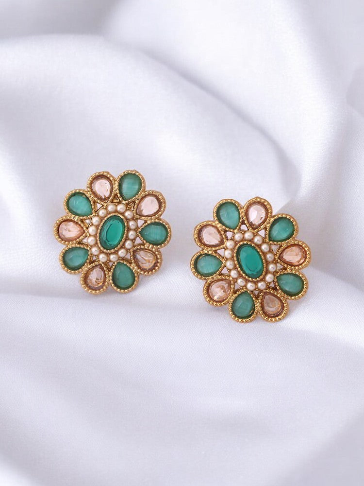 Green Floral Studs