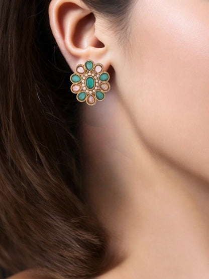 Green Floral Studs