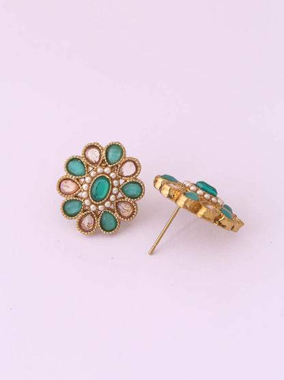 Green Floral Studs