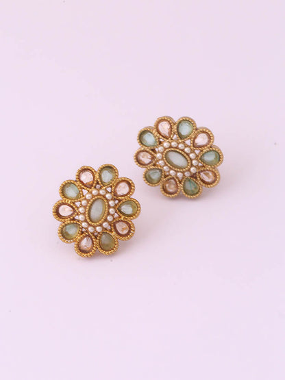 Green Floral Studs