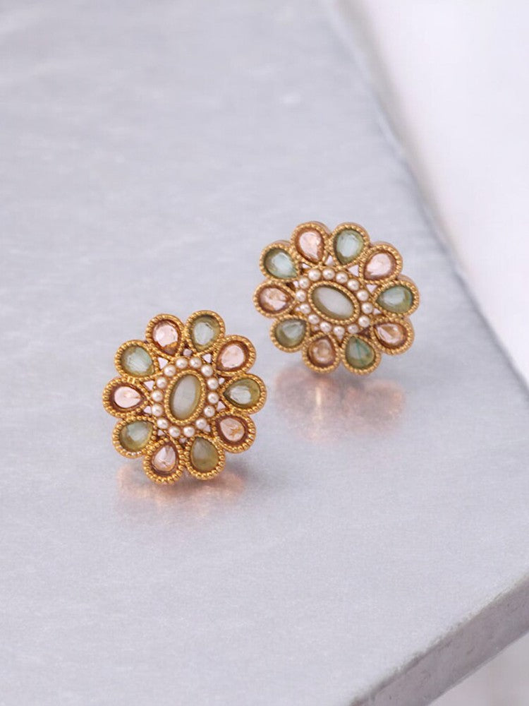 Green Floral Studs