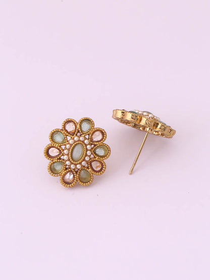 Green Floral Studs