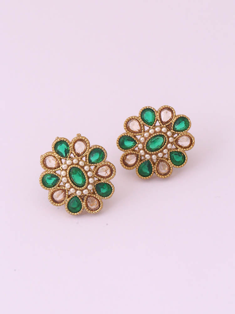 Green Floral Studs