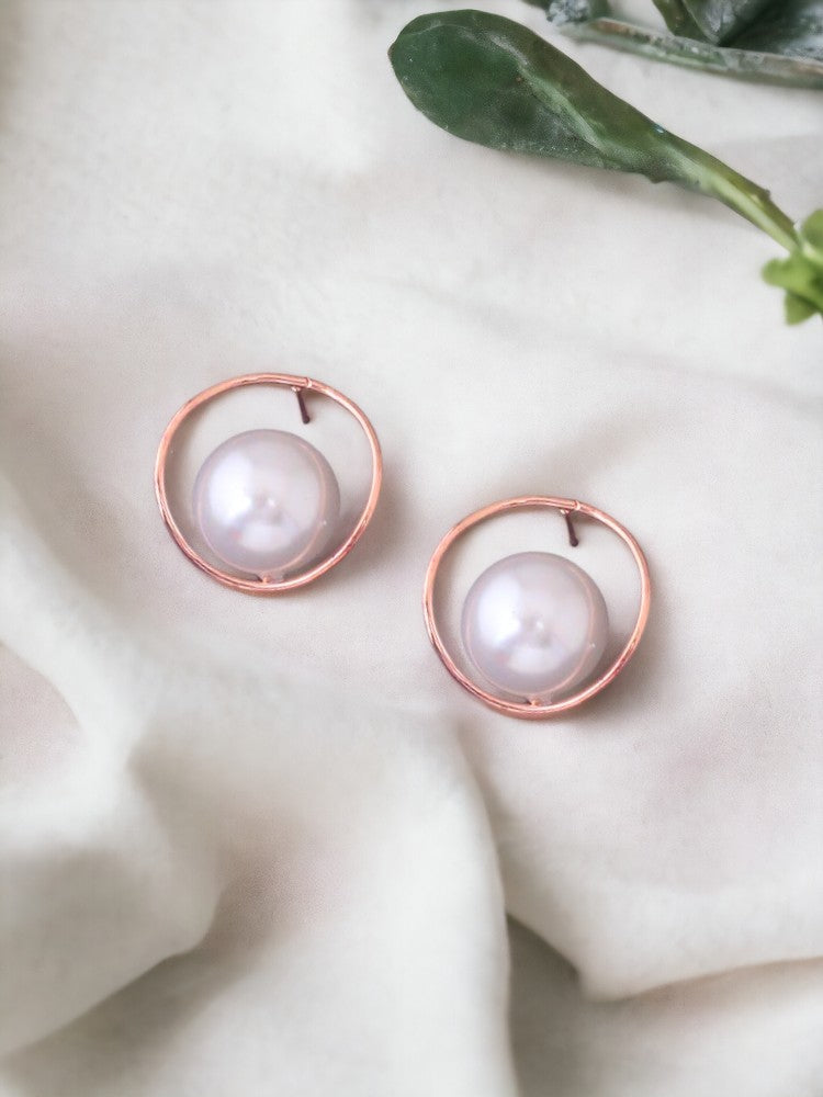 Rose Gold Pearl Studs