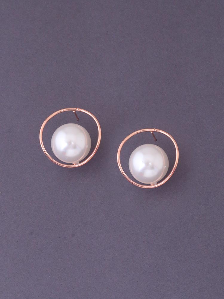 Rose Gold Pearl Studs