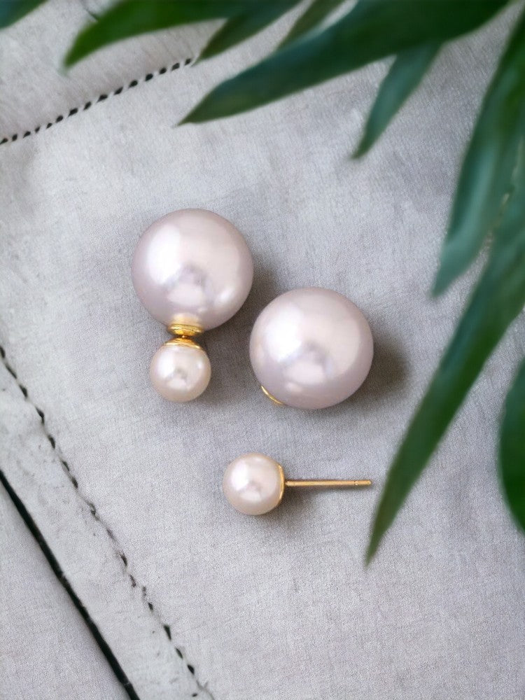 White Double Pearls Studs