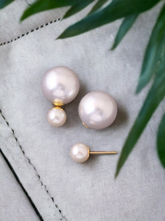 White Double Pearls Studs