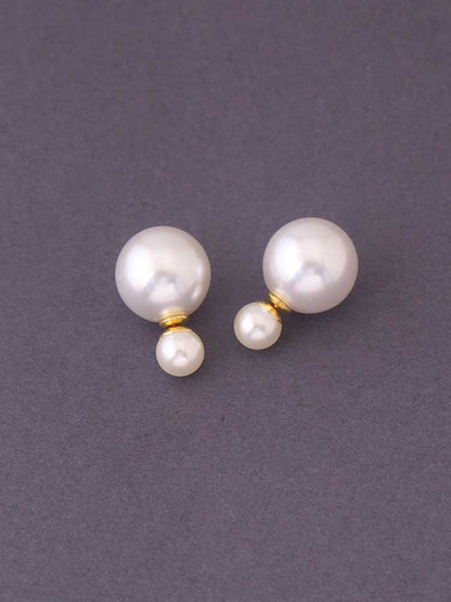 White Double Pearls Studs