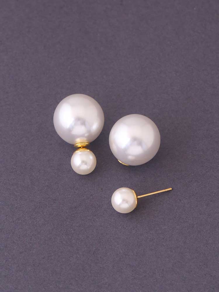 White Double Pearls Studs