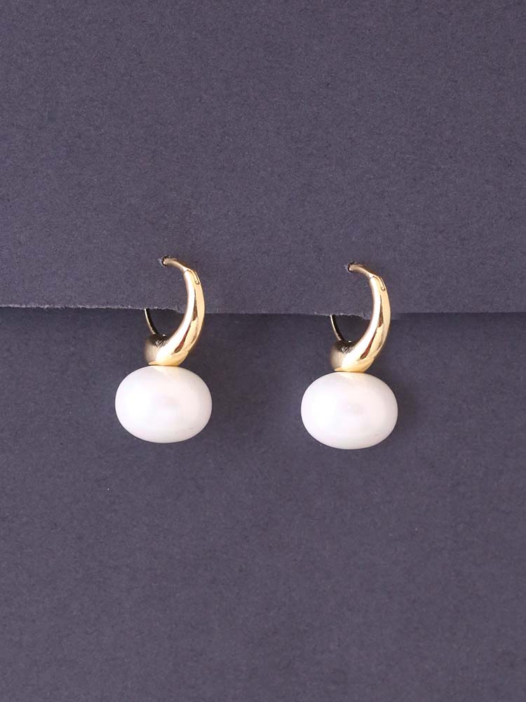 White Cuff Pearls Hoops