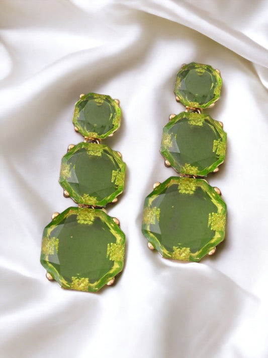 Green Layered Round Danglers