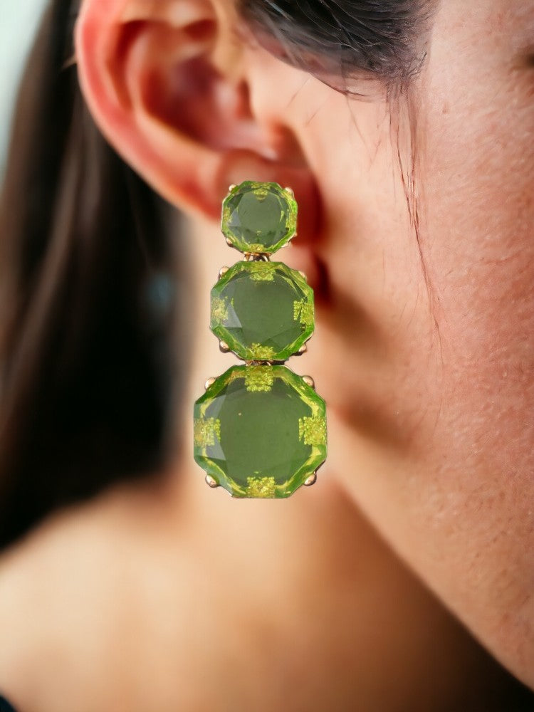 Green Layered Round Danglers