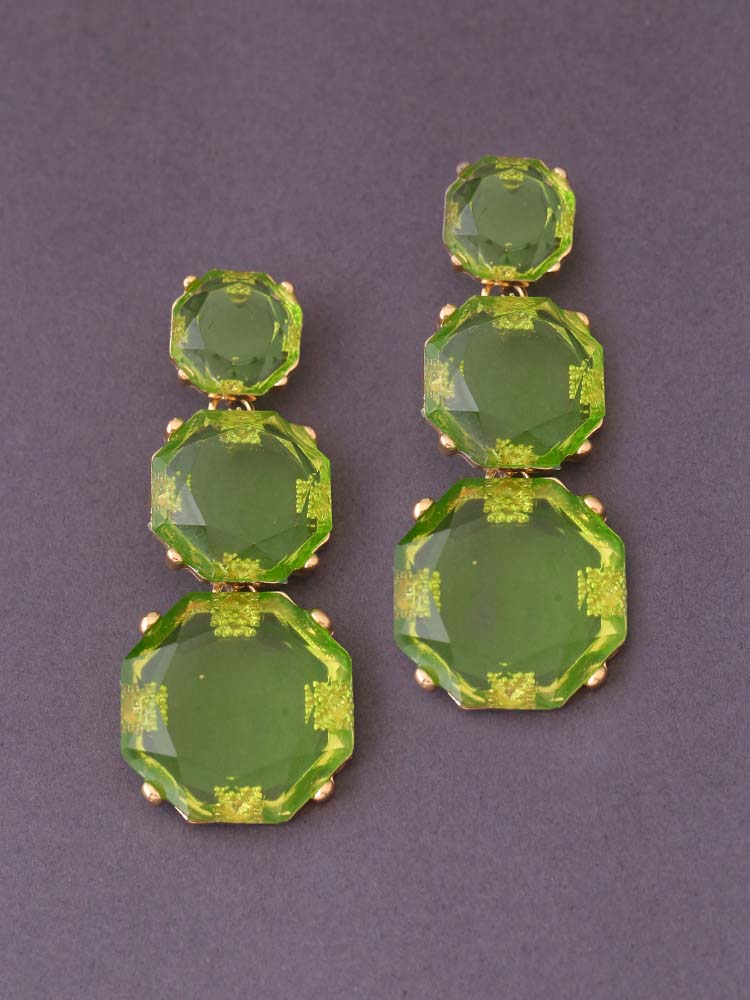 Green Layered Round Danglers