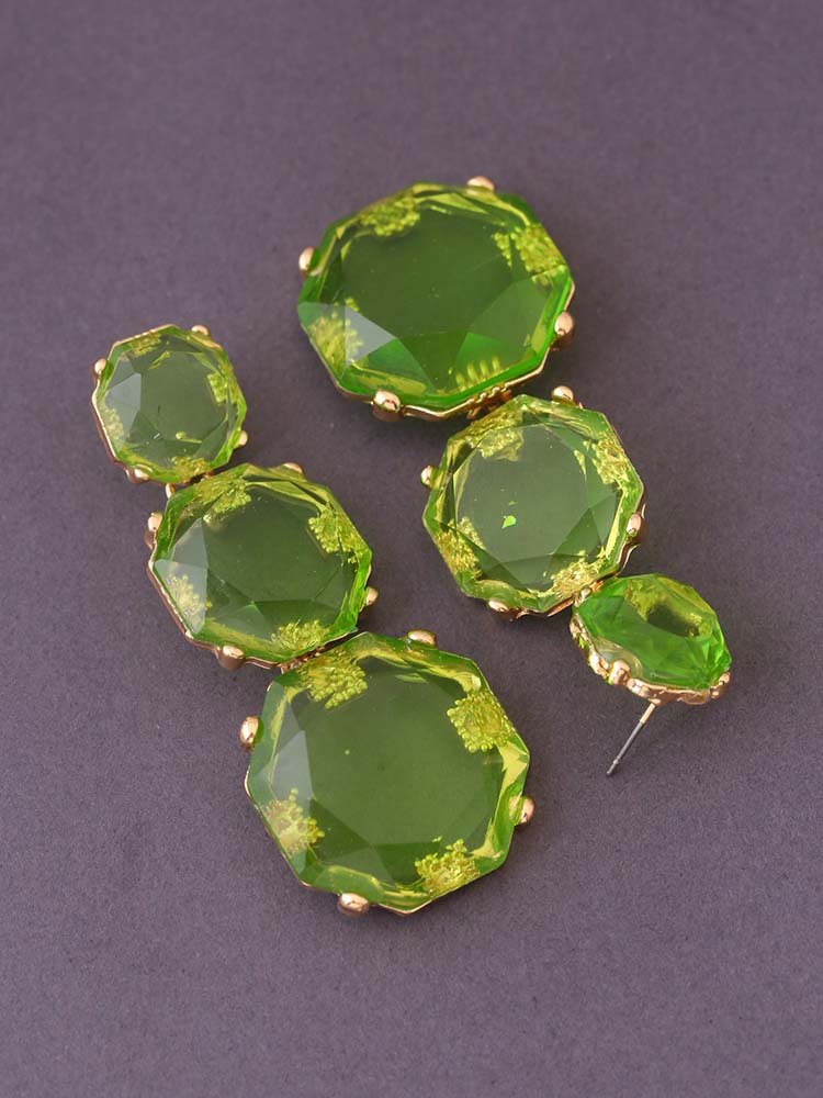 Green Layered Round Danglers