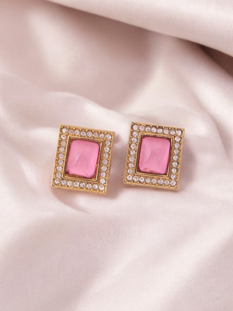 Pink Rectangle Studs