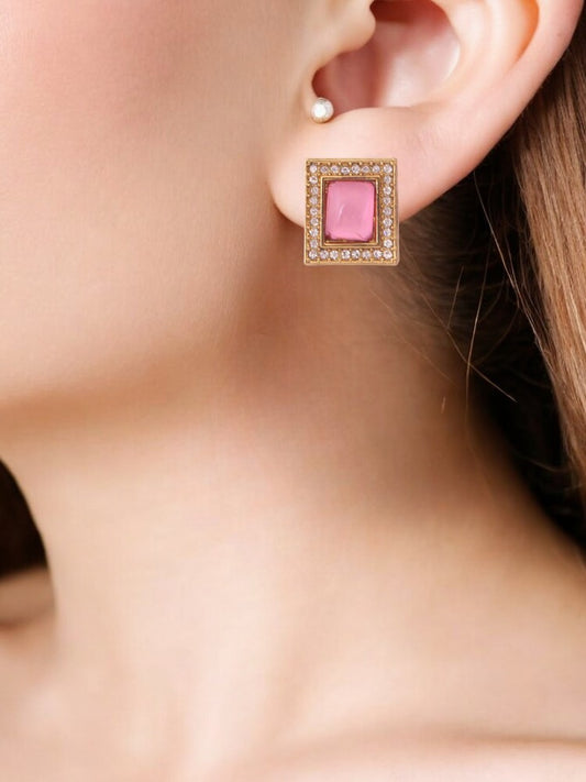 Pink Rectangle Studs