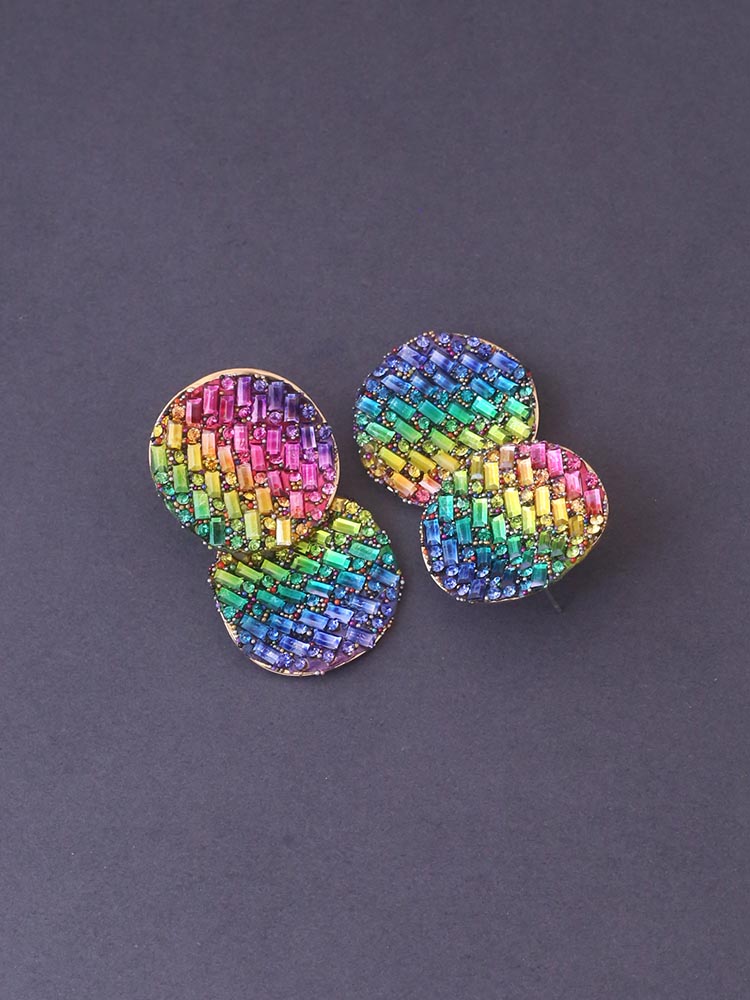 Multicolor Double Circle Studs