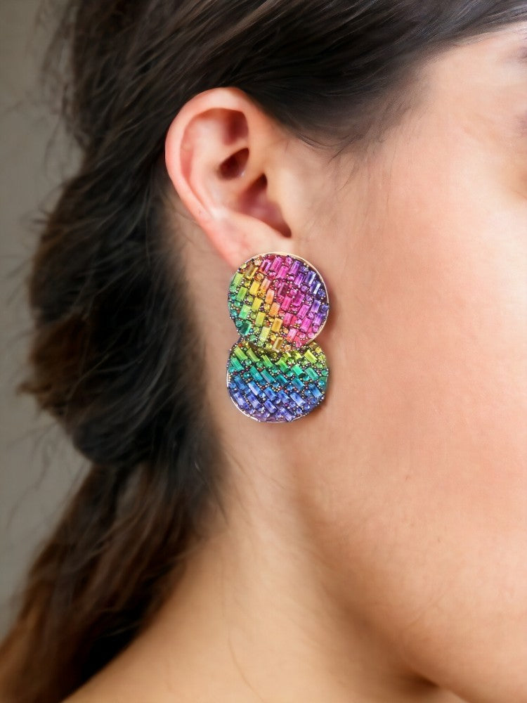 Multicolor Double Circle Studs