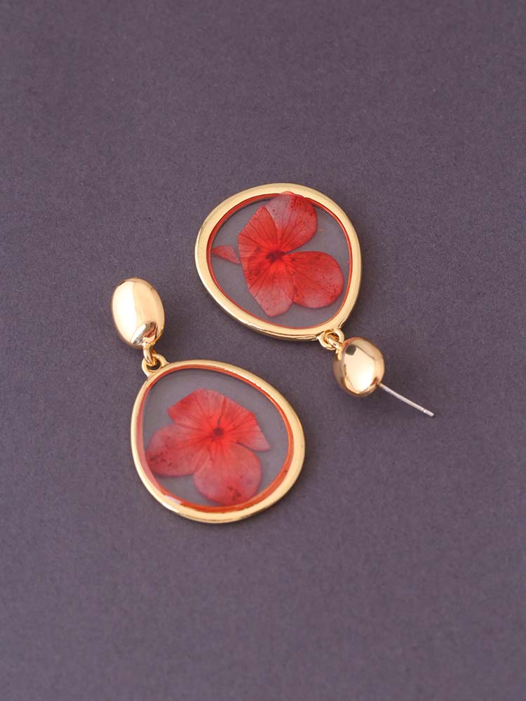 Red Floral Danglers