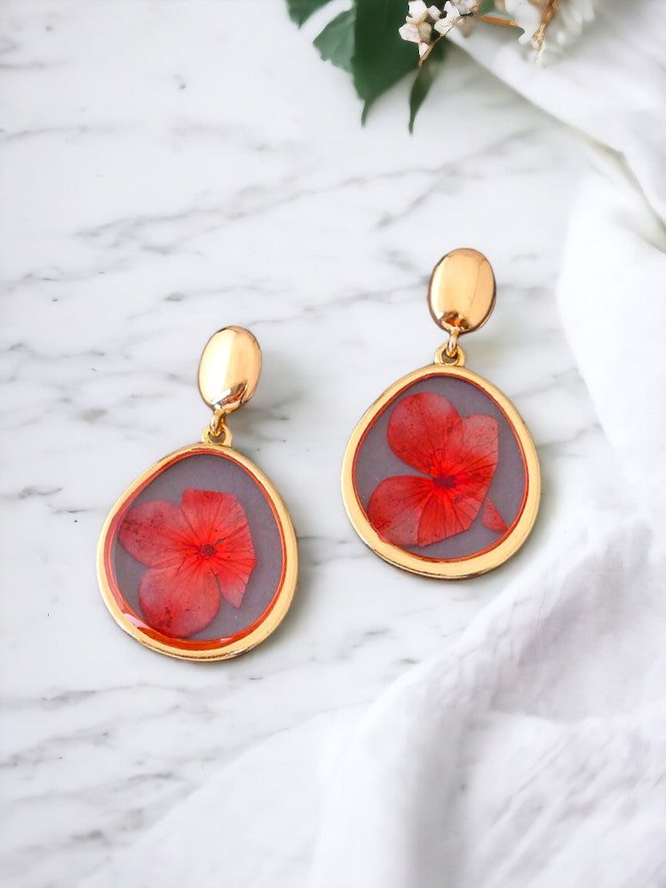 Red Floral Danglers