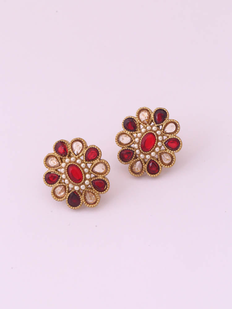 Red Floral Studs