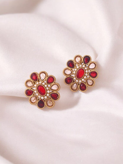 Red Floral Studs