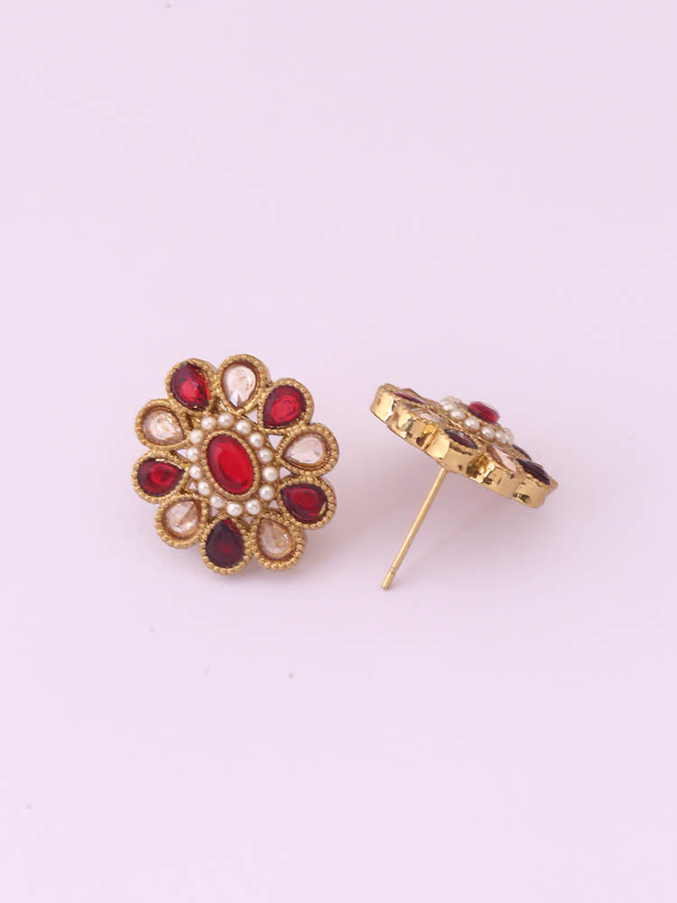 Red Floral Studs