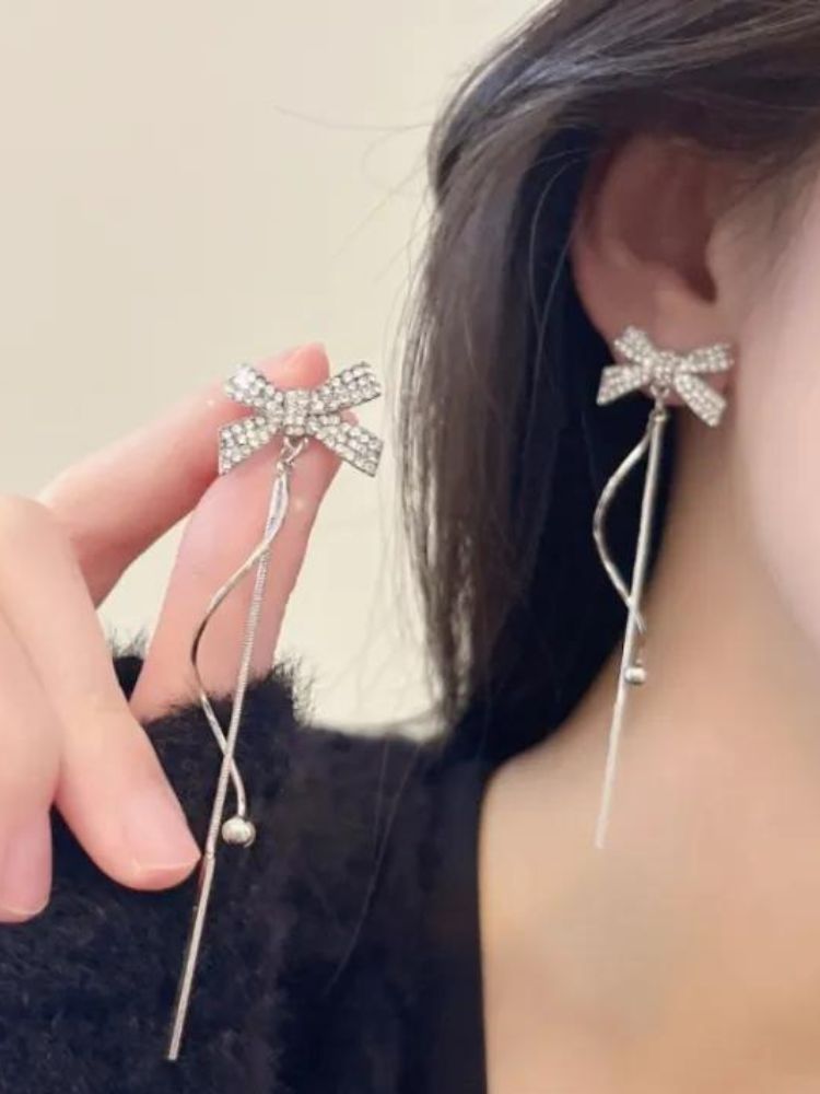 Silver Bow Knot Danglers