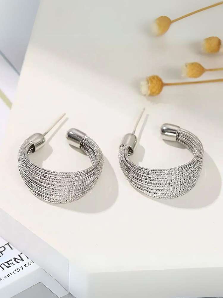 Silver Layered Wire Hoops