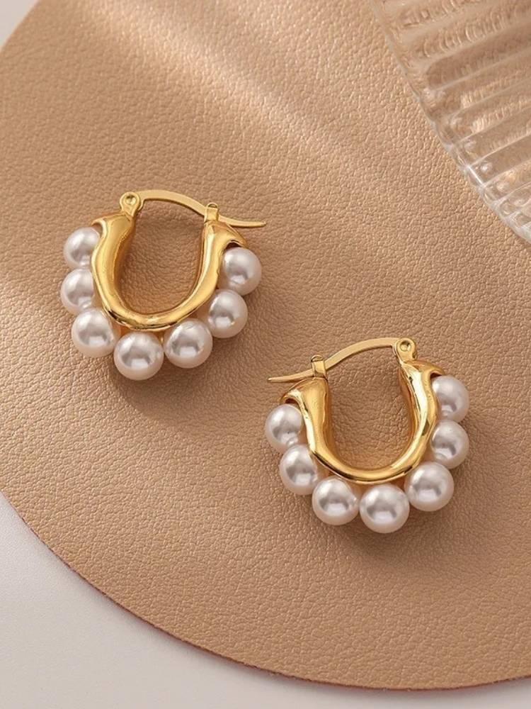 White Cuff Pearls Hoops