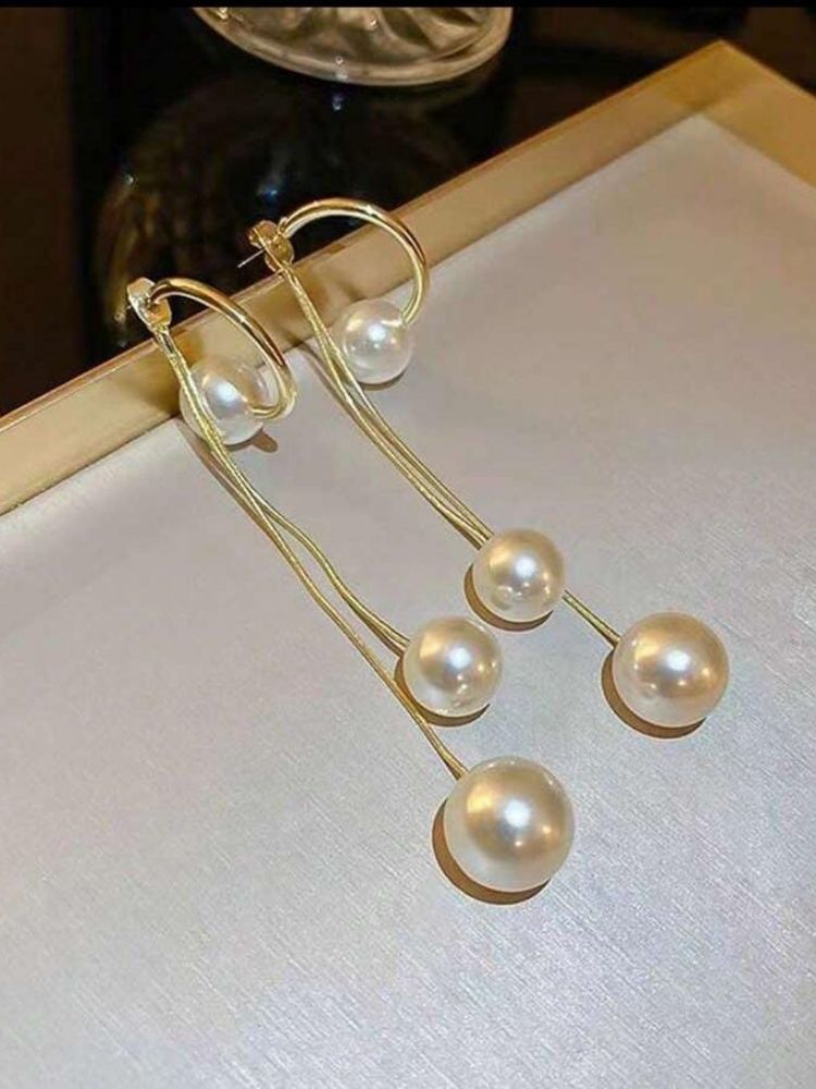 White Long Pearl Danglers