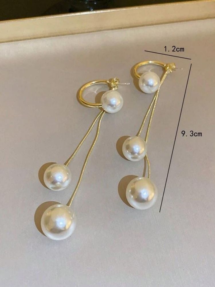 White Long Pearl Danglers