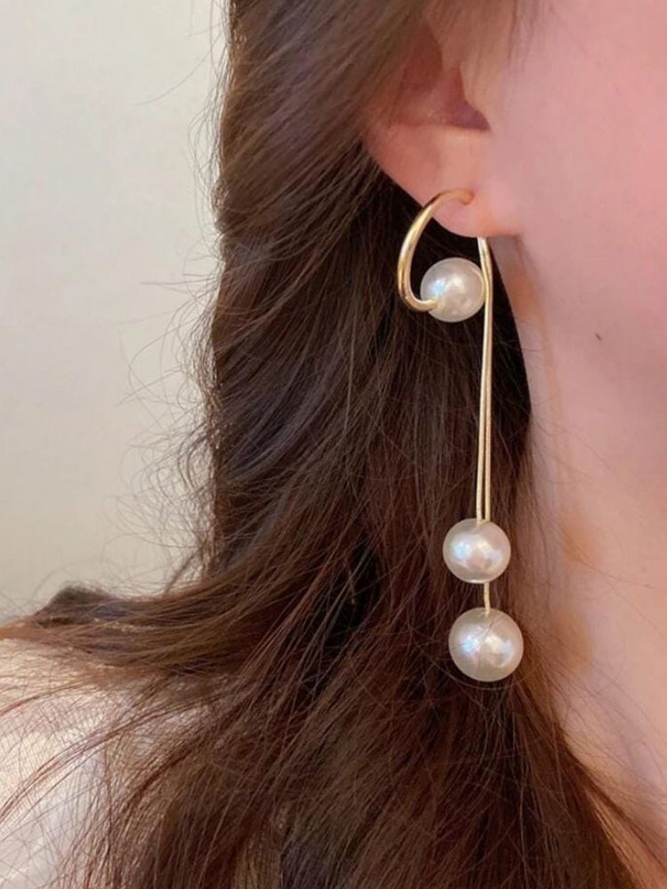 White Long Pearl Danglers