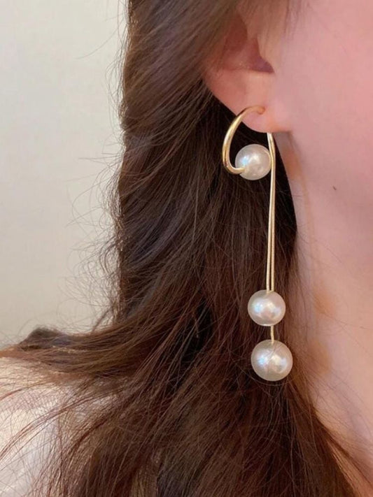 White Long Pearl Danglers