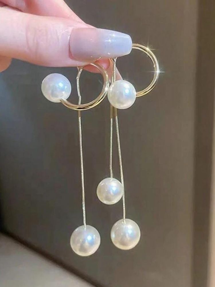 White Long Pearl Danglers