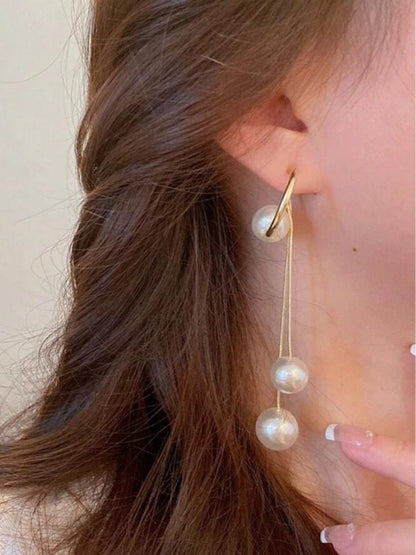 White Long Pearl Danglers